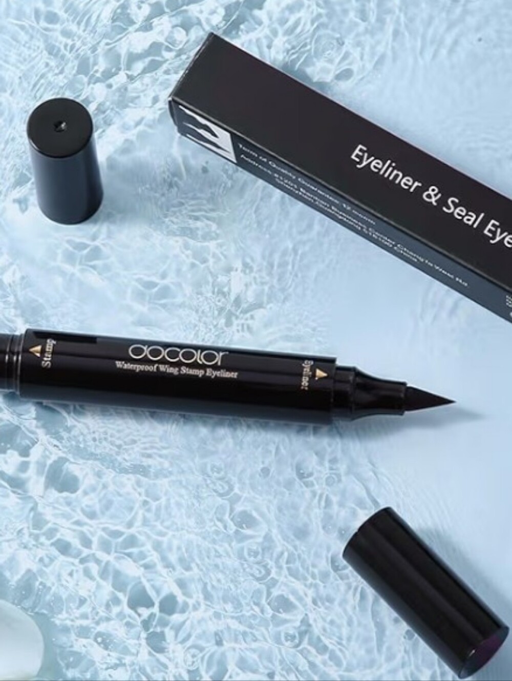 2 Pcs Liquid Winged Eyeliner Stamp Pen Set Double Headed Waterproof Black